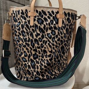 Consuela Leopard Print Tote with Tan and Green Accents